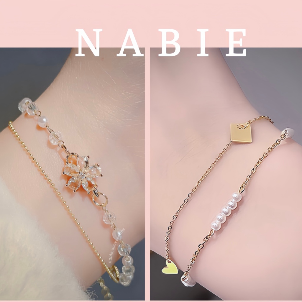 Lắc tay titan nữ không gỉ sợi mảnh Nabie vòng tay cute dễ thương hình hoa xinh xắn trái tim thanh lịch hàn quốc
