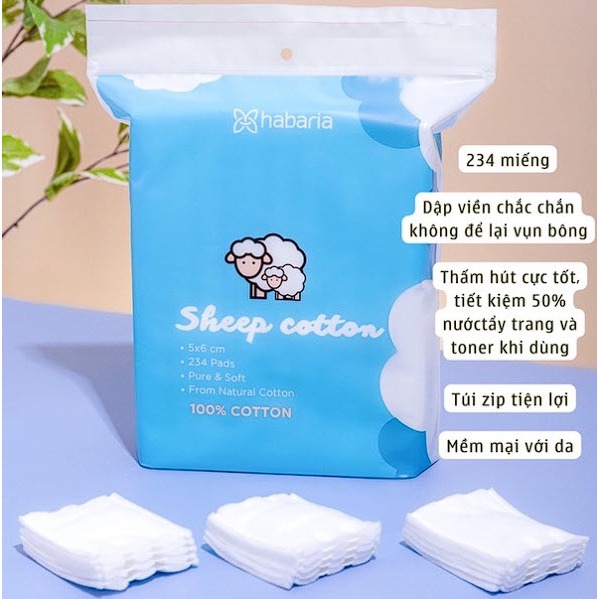 Bông tẩy trang cừu Habaria Sheep cotton 234 miếng, hàng đẹp - siêu mềm mịn - siêu dai - siêu tiết kiệm