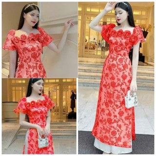 Set áo dài cách tân 4 tà phối hoa cao cấp