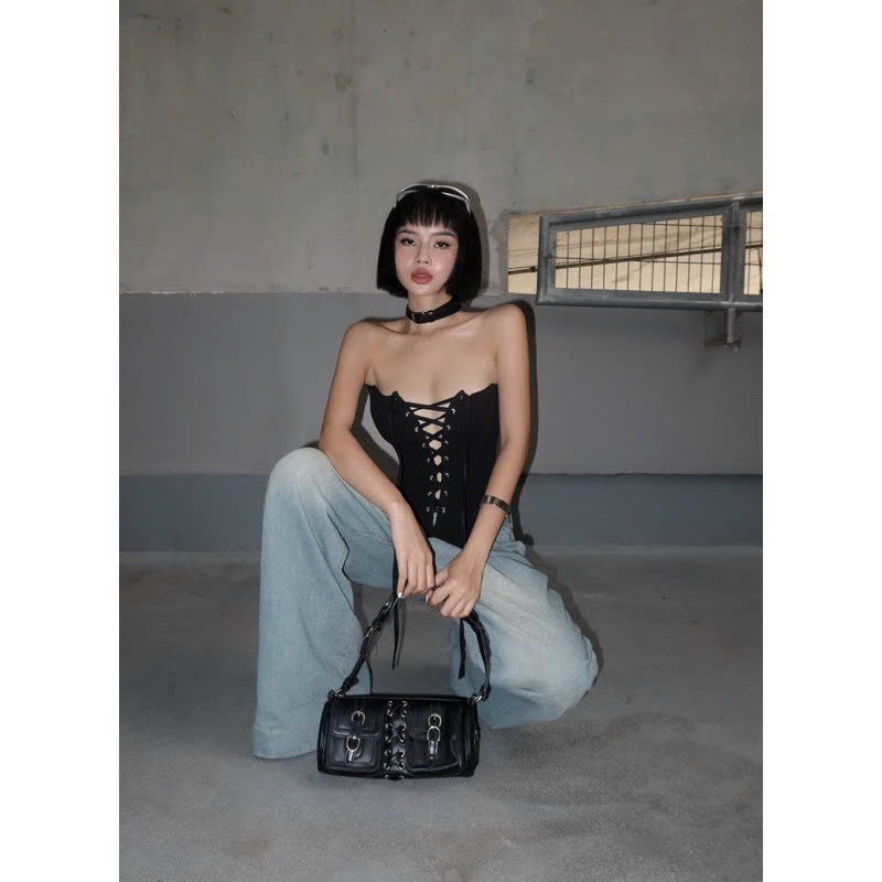 Áo corset cúp ngực đan dây siết eo