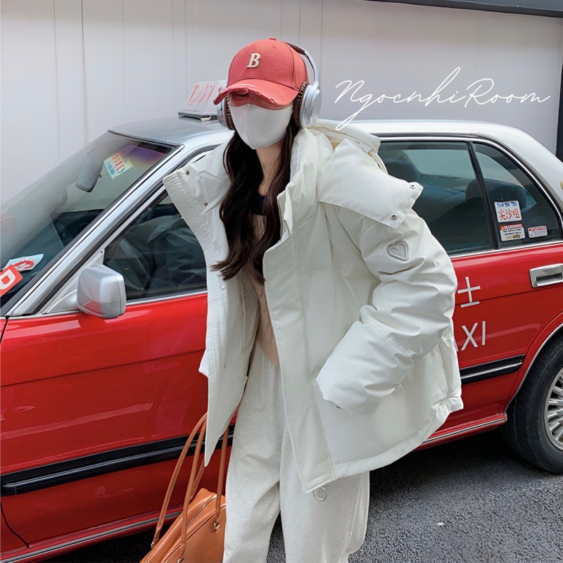 Áo Phao Béo Siêu Ấm Hoạ tiết Tim Basic, Áo Khoác Phao Đại Hàn Mặc Đôi Nam Nữ Unisex