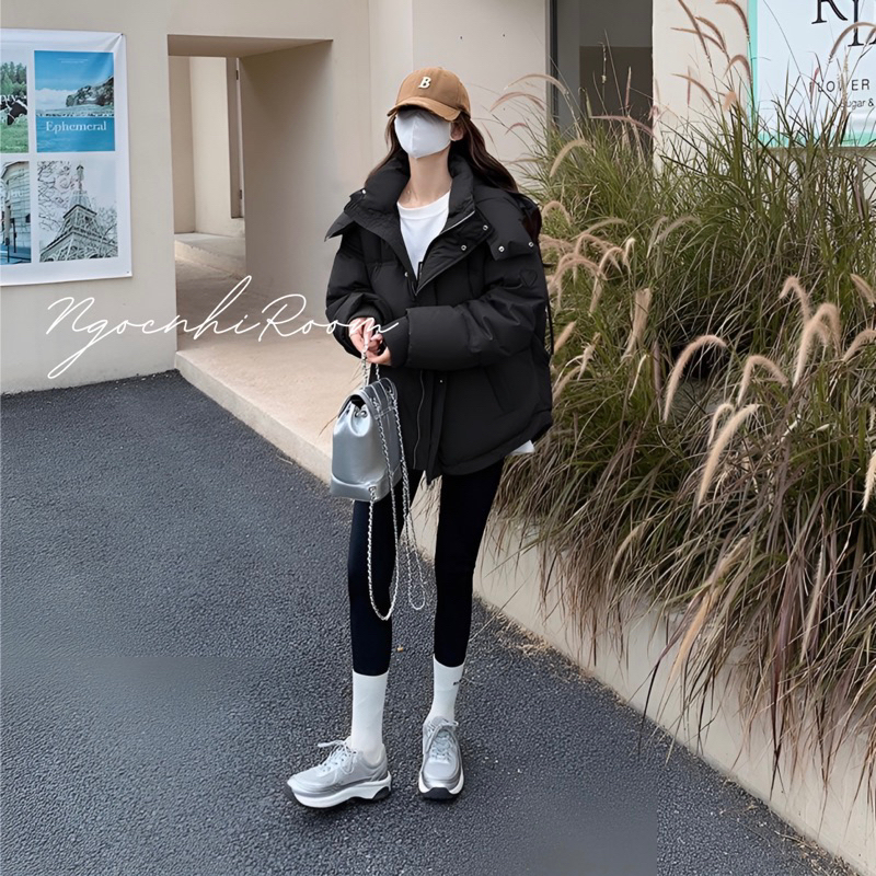 Áo Phao Béo Siêu Ấm Hoạ tiết Tim Basic, Áo Khoác Phao Đại Hàn Mặc Đôi Nam Nữ Unisex