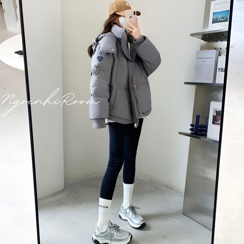 Áo Phao Béo Siêu Ấm Hoạ tiết Tim Basic, Áo Khoác Phao Đại Hàn Mặc Đôi Nam Nữ Unisex