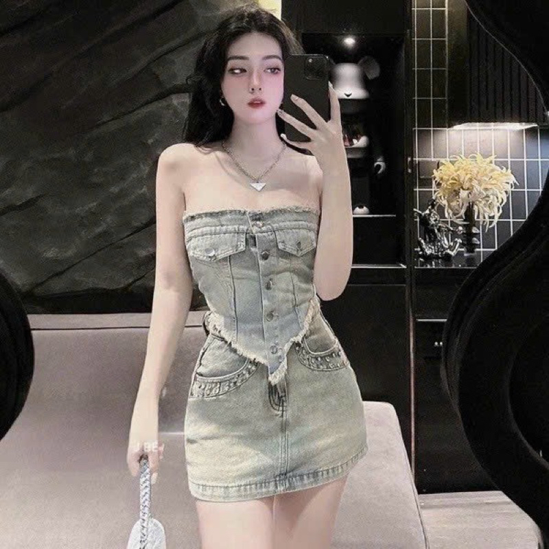 Áo jeans, áo tà nhọn, áo crotop, áo 2 dây, áo crotop jeans, áo ống