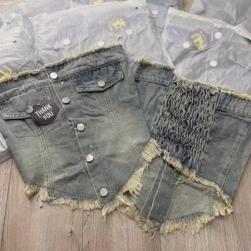 Áo jeans, áo tà nhọn, áo crotop, áo 2 dây, áo crotop jeans, áo ống