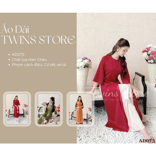 Áo dài nữ KÈM QUẦN dáng suông Twins Store, chất lụa Hàn Châu, phom xẻ cách tân, cổ tết - AD075