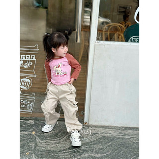 Bộ thu đông bé gái, set áo giáp lăng dài tay thỏ LIKE kèm quần kaki túi hộp cho bé 10-30kg