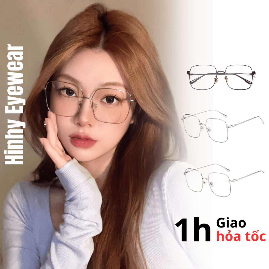 Gọng Kính Vuông Kim Loại Dáng Oversize Thời Trang Nam Nữ Hinhy Eyewear