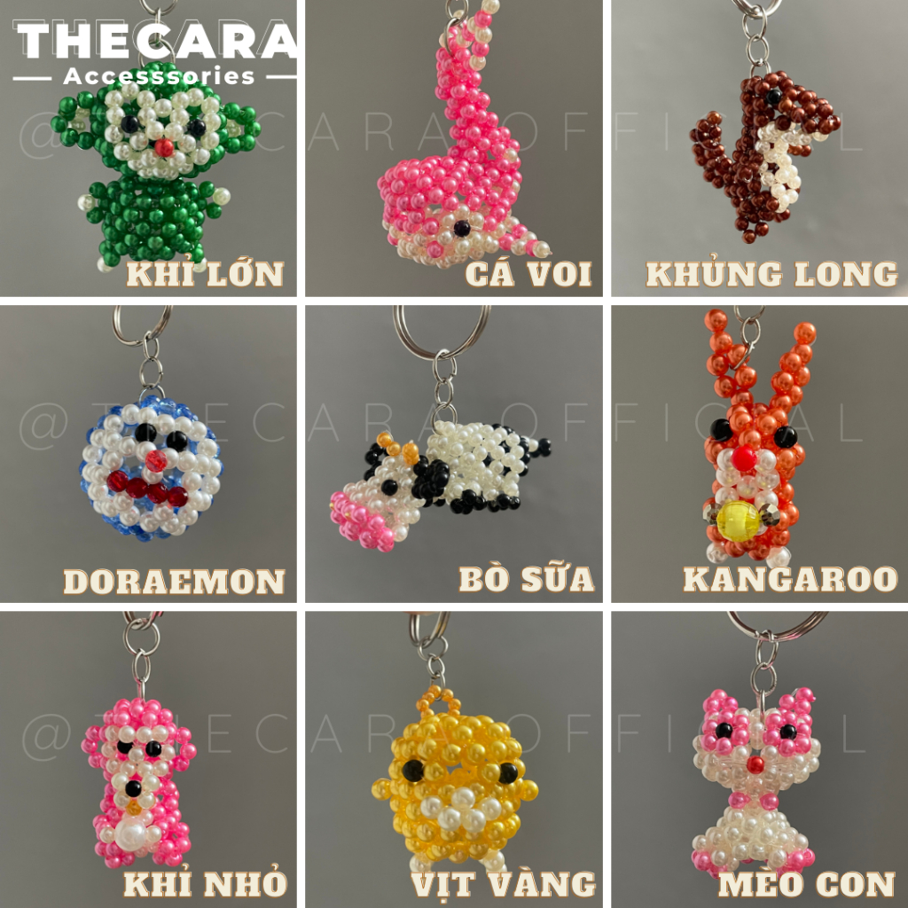 Móc Khóa Hạt Cườm Hình Chuột Túi Cầm Ngọc, Vịt Vàng THECARA