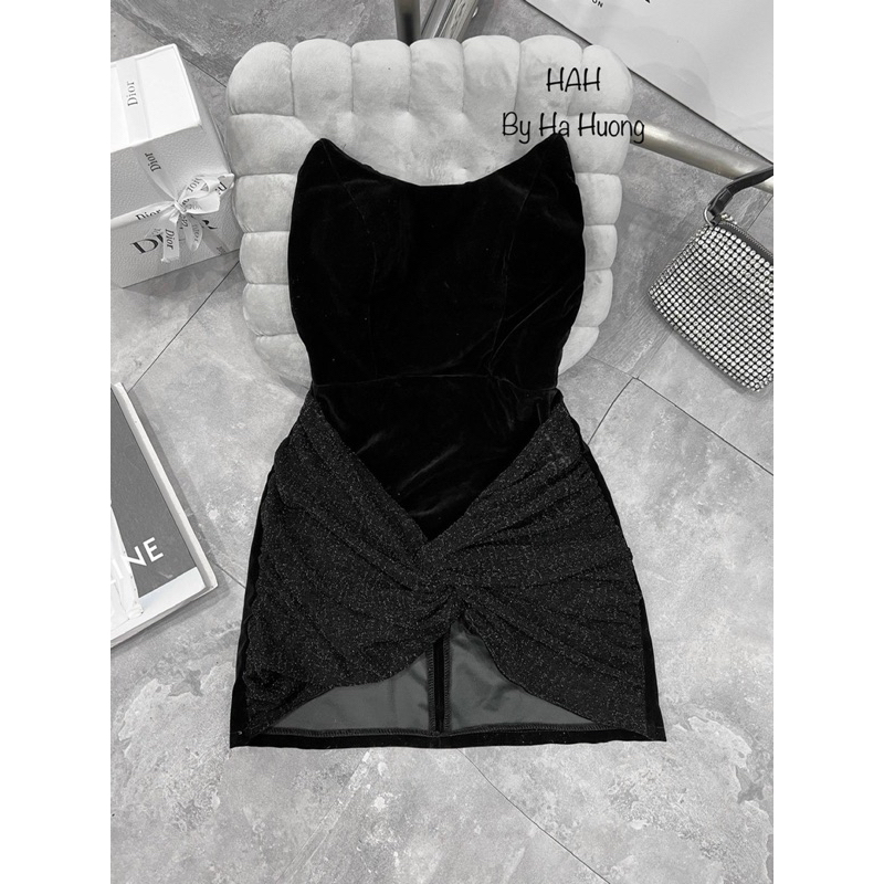 Váy dự tiệc đi chơi cúp nhung xoắn hông sang chảnh k kèm găng tay