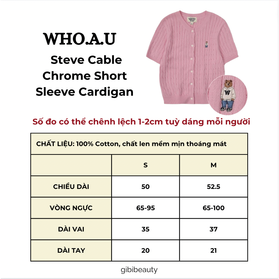 Áo len Cardigan Crop WHO.A.U Steve Cable Short Sleeve