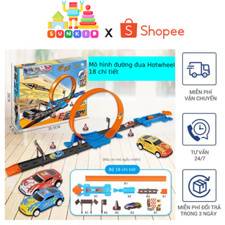 Bộ xe đồ chơi lắp ráp mô hình đường đua Hotwheel 18 chi tiết, đường đua ô tô siêu tốc độ cho bé