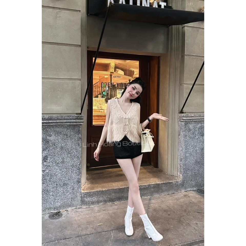 Áo len ghile chân lông cúc bọc dáng ngắn xinh