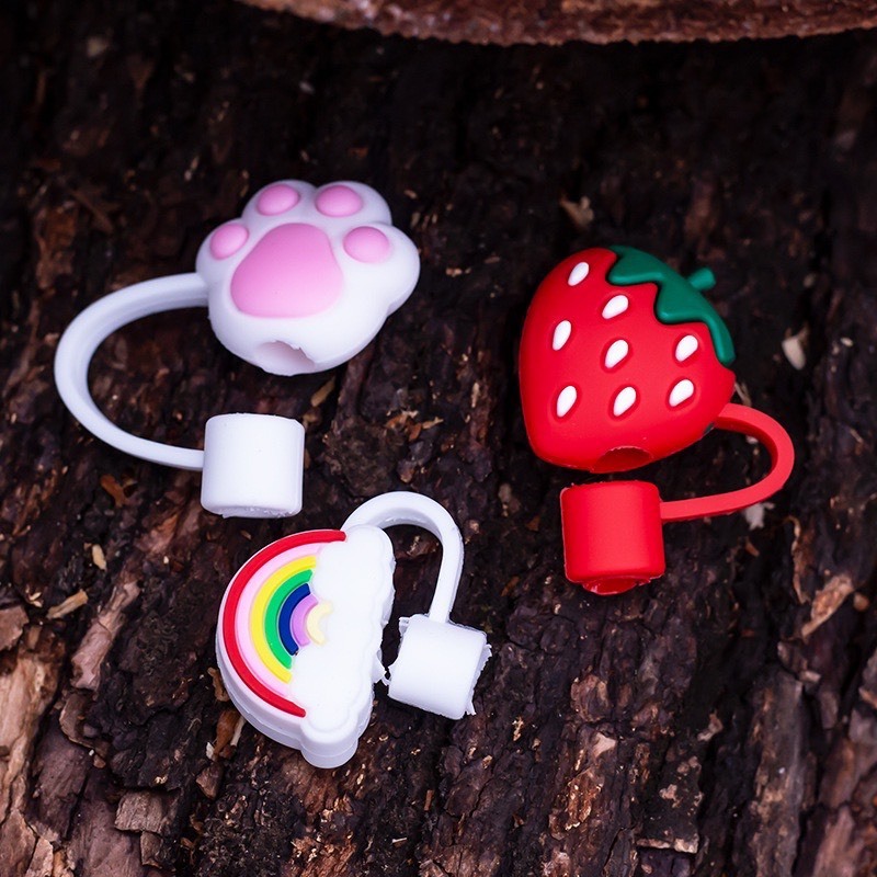 Nắp đậy ống hút silicon 3D hoạt hình dễ thương hình hoa anh đào