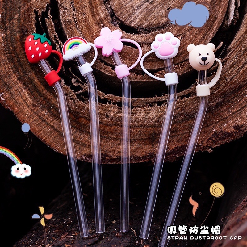 Nắp đậy ống hút silicon 3D hoạt hình dễ thương hình hoa anh đào