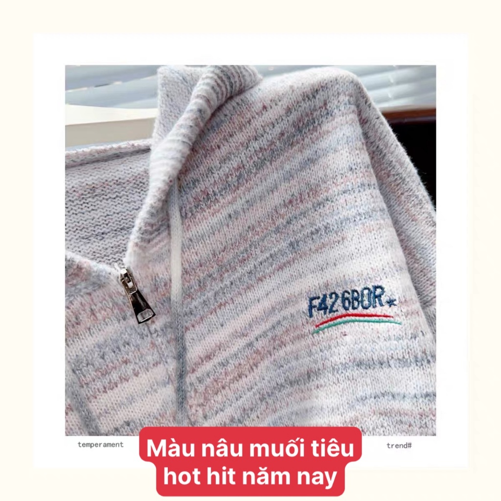 Áo khoác len nữ dáng rộng, áo khoác cardigan dáng dài có mũ, áo Hoodie nữ có khóa kéo màu hồng nhạt giá rẻ - 139