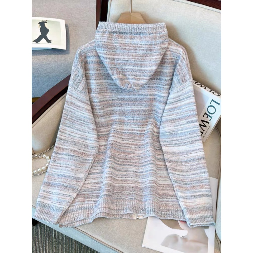 Áo khoác len nữ dáng rộng, áo khoác cardigan dáng dài có mũ, áo Hoodie nữ có khóa kéo màu hồng nhạt giá rẻ - 139
