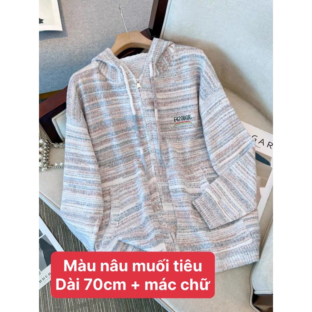 Áo khoác len nữ dáng rộng, áo khoác cardigan dáng dài có mũ, áo Hoodie nữ có khóa kéo màu hồng nhạt giá rẻ - 139