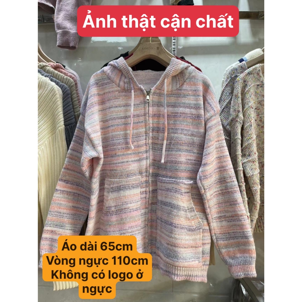 Áo khoác len nữ dáng rộng, áo khoác cardigan dáng dài có mũ, áo Hoodie nữ có khóa kéo màu hồng nhạt giá rẻ - 139