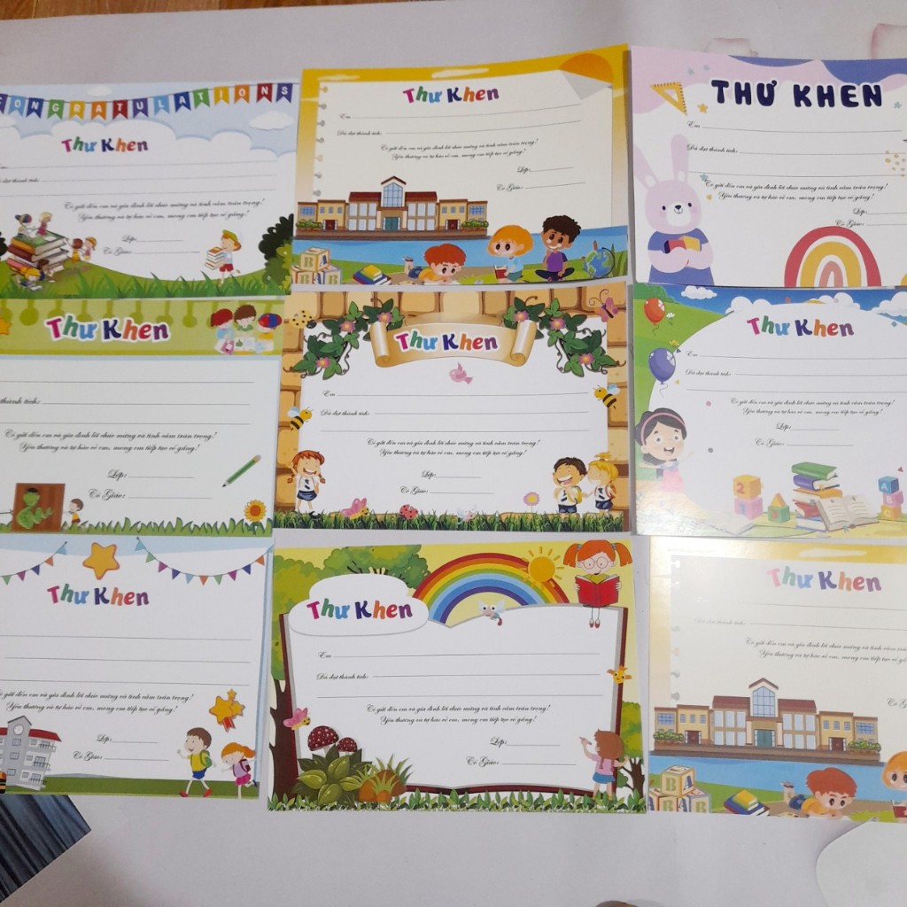 Thư khen thưởng học sinh, in giấy bìa, kích thước a5, đẹp, sắc nét