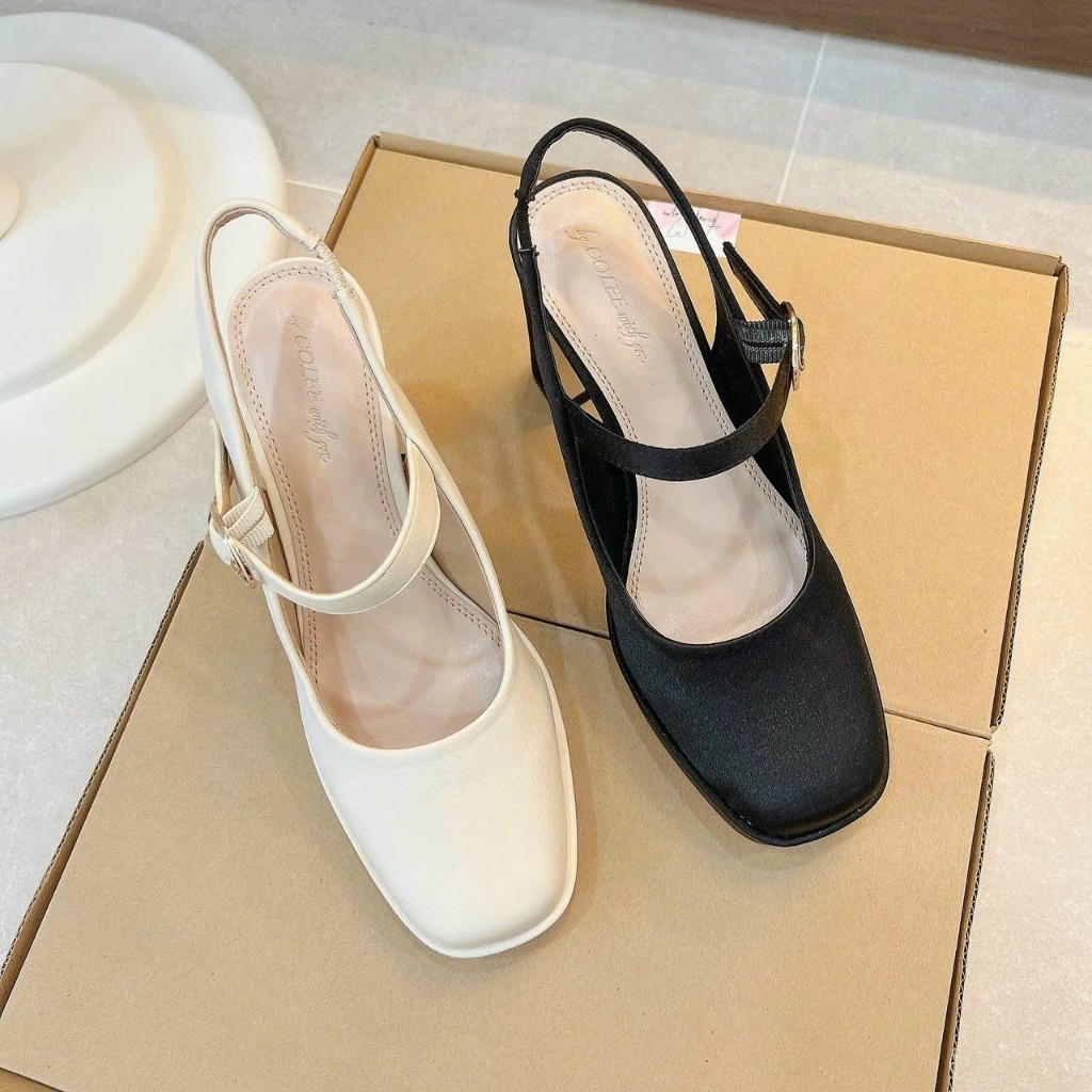 Giày cao gót mũi vuông đúp đế gót trụ cao 9cm thời trang