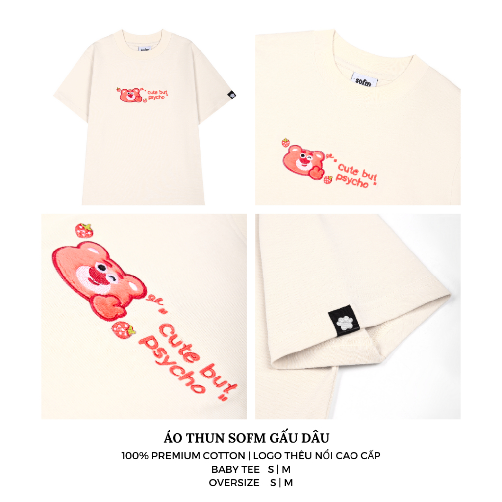 Áo Thun Baby Tee/Oversize Thêu Gấu Dâu 100%  Cotton Premium Unisex Local Brand Vải Chất Lượng Cao Cấp