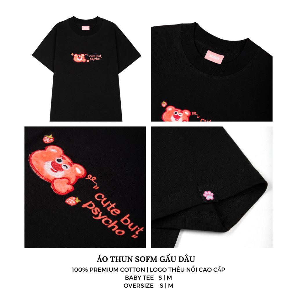Áo Thun Baby Tee/Oversize Thêu Gấu Dâu 100%  Cotton Premium Unisex Local Brand Vải Chất Lượng Cao Cấp