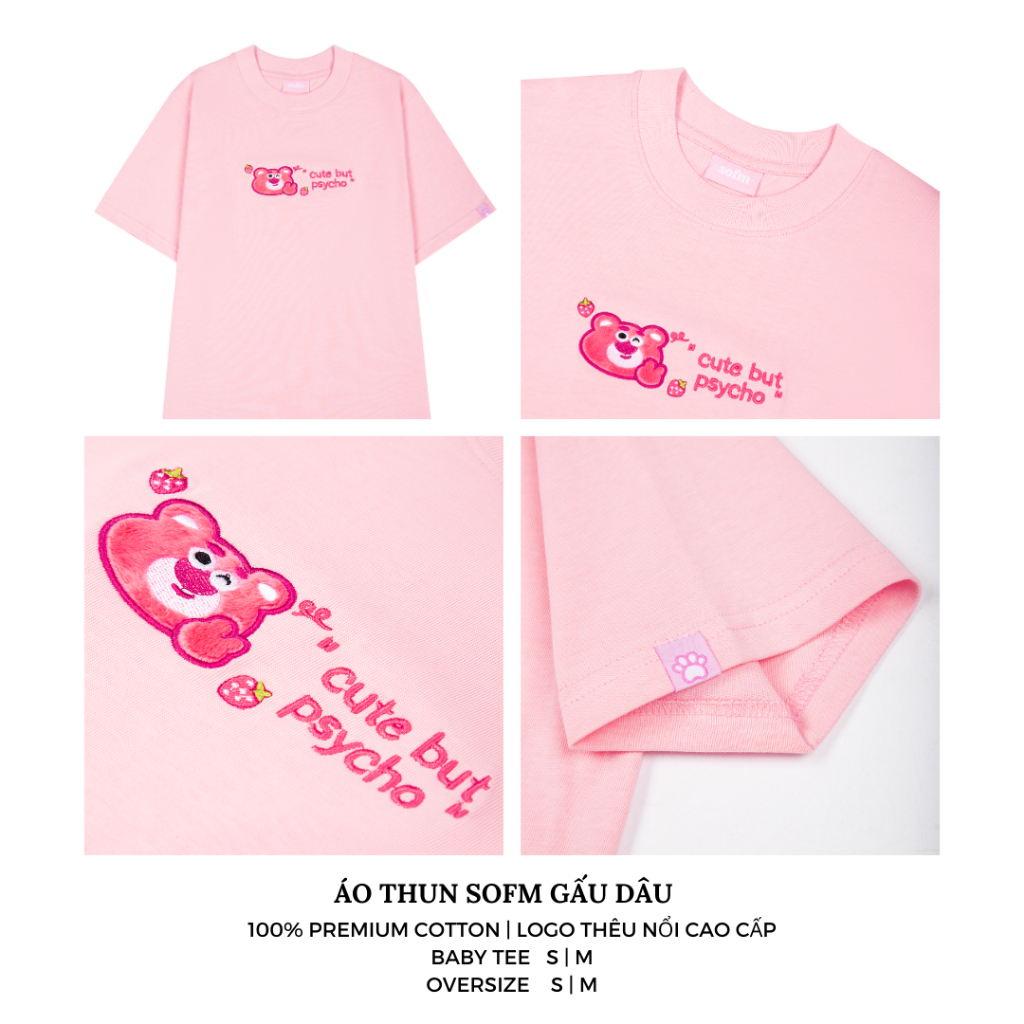 Áo Thun Baby Tee/Oversize Thêu Gấu Dâu 100%  Cotton Premium Unisex Local Brand Vải Chất Lượng Cao Cấp