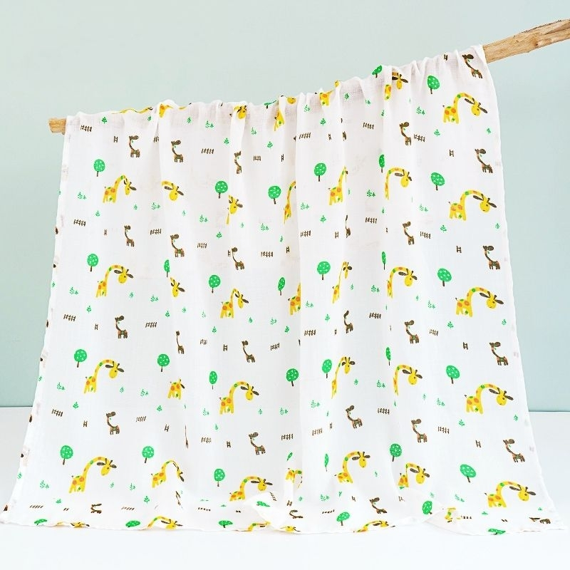 Khăn tắm xô sợi tre muslin cho bé sơ sinh 105x105cm 2 lớp dệt kép họa tiết dễ thương
