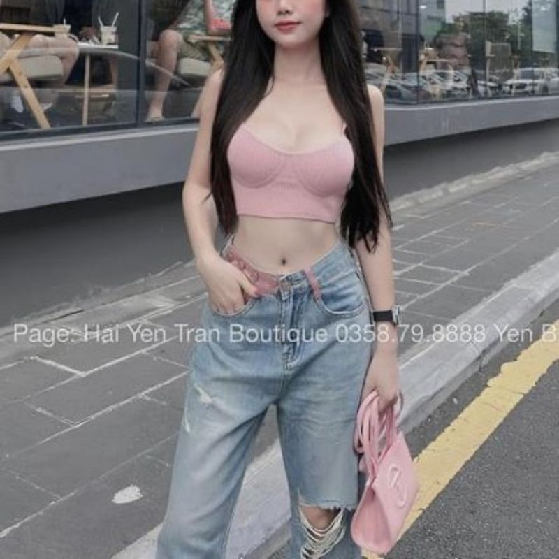Áo 2 dây len croptop hàng QCL1