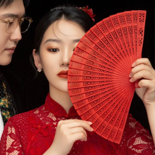 Quạt xoè quạt nan gỗ cổ trang đạo cụ chụp hình phong cách Trung Hoa