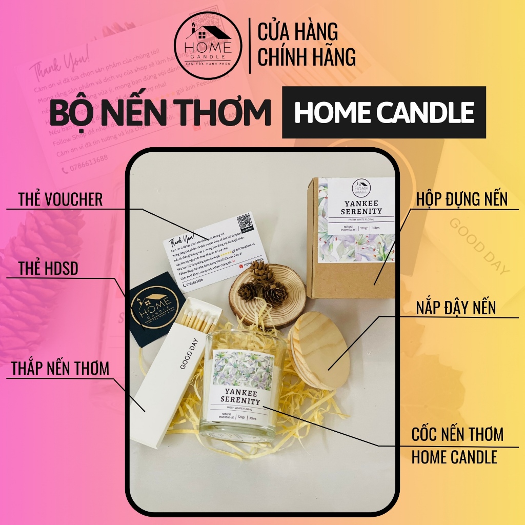 Nến Thơm Phòng Cao Cấp Tinh Dầu Thiên Nhiên An Toàn 15 Mùi HOME CANDLE 120gr