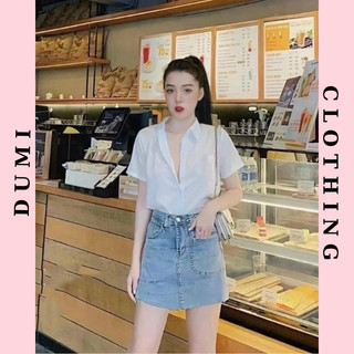 Sơ mi trắng GU cộc tay có túi ngực , sơ mi nữ cộc tay dễ mix đồ DUMI