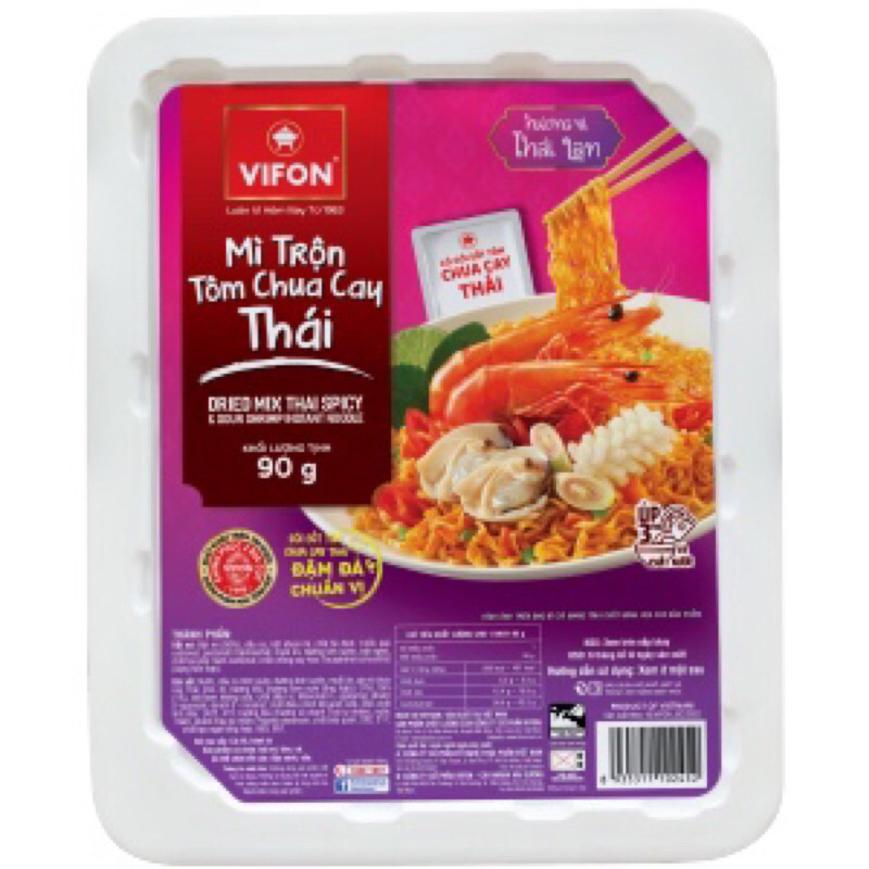 Mì trộn sốt Tôm Chua Cay Vifon khay 90g-Mì xào trộn sốt tôm chua cay ngon ăn liền hiệu Vifon