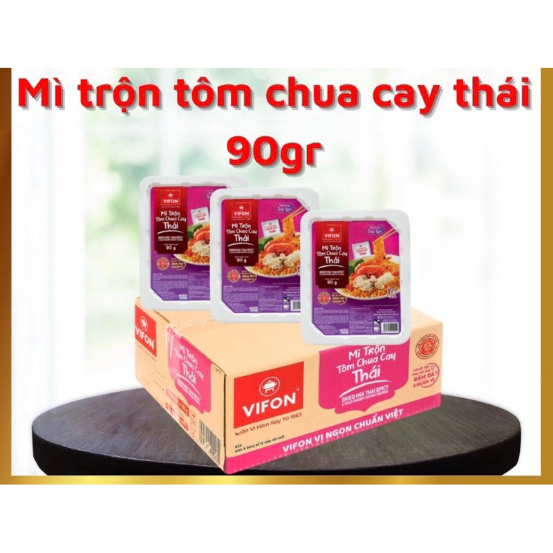 Mì trộn sốt Tôm Chua Cay Vifon khay 90g-Mì xào trộn sốt tôm chua cay ngon ăn liền hiệu Vifon