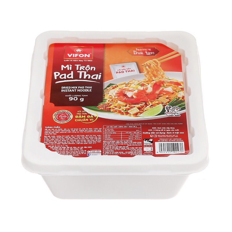 Mì trộn sốt Tôm Chua Cay Vifon khay 90g-Mì xào trộn sốt tôm chua cay ngon ăn liền hiệu Vifon
