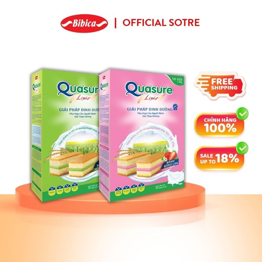 BAO BÌ MỚI - Combo Mix 2 Bánh Bông Lan Quasure Light Bibica 180g (Dâu&Cốm)-Thực phẩm dành cho người ăn kiêng, tiểu đường