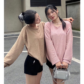 Áo xốp nhăn 5 màu dài tay nữ  - Thun kiểu form rộng cổ tròn phong cách bánh bèo tiểu thư hotigrl hàn quốc đẹp
