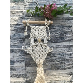 Treo cây trang trí hình cú thông thái macrame