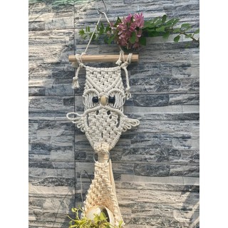 Treo cây trang trí hình cú thông thái macrame