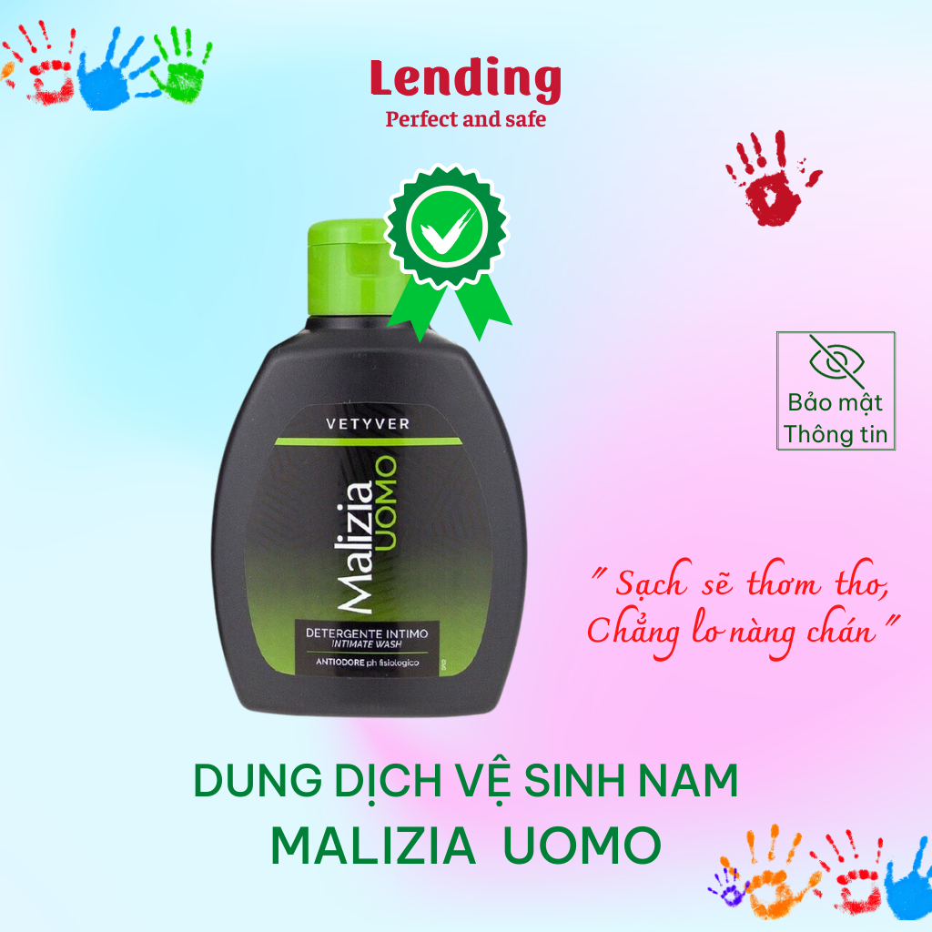 Dung dịch vệ sinh nam Malizia Uomo hương cỏ thơm Vetyver, ddvs nam Malizia Vetyver Uomo Ý 200ml, vệ sinh nam
