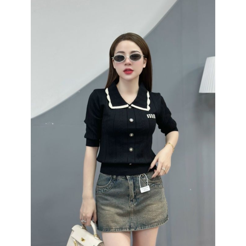 Áo len tay lỡ cổ bẻ