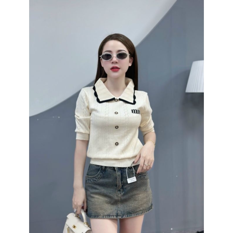 Áo len tay lỡ cổ bẻ