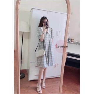Váy bầu xinh cộc tay kẻ caro công sở M09