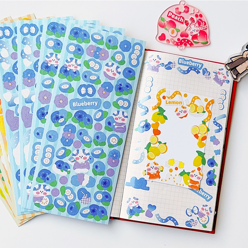 Nhiều mẫu hình dán sticker chú thỏ biển THỨC ĂN TRÁI CÂY kim tuyến dễ thương decor toploader