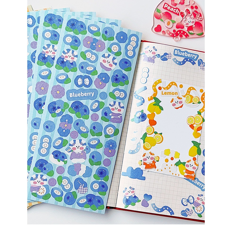 Nhiều mẫu hình dán sticker chú thỏ biển THỨC ĂN TRÁI CÂY kim tuyến dễ thương decor toploader