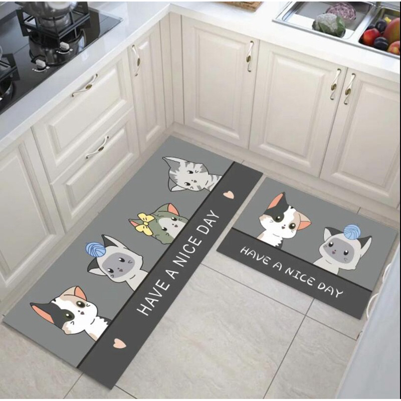 Set 2 thảm bếp hình thú dễ thương decor nhà bếp - Bộ 2 thảm hoạt hình mẫu mới lót bếp, phòng ngủ, nhà tắm đa năng