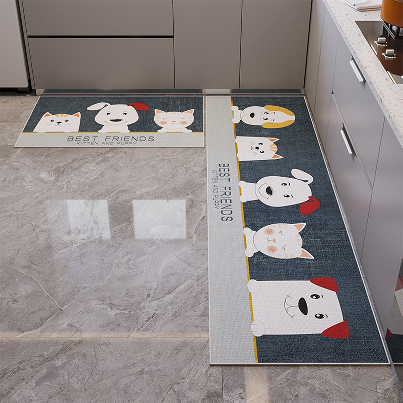 Set 2 thảm bếp hình thú dễ thương decor nhà bếp - Bộ 2 thảm hoạt hình mẫu mới lót bếp, phòng ngủ, nhà tắm đa năng