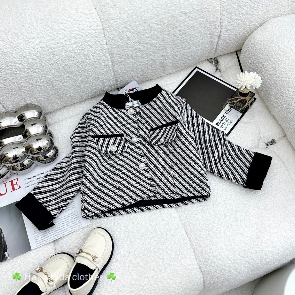 Áo khoác dạ kẻ 2 lớp chuẩn xịn cho bé gái 10-22kg