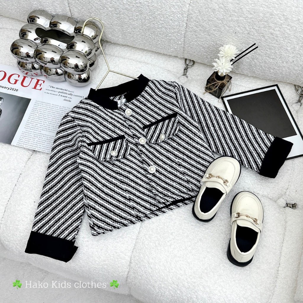 Áo khoác dạ kẻ 2 lớp chuẩn xịn cho bé gái 10-22kg